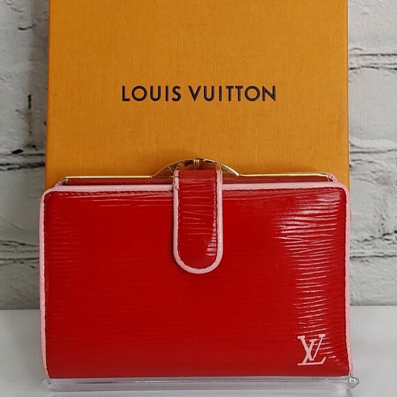 'LOUIS VUITTON' 'EPI' LEATHER CURVED~KISS~LOCK CUSTOM CHERRY RED WALLET - Picture 1 of 16